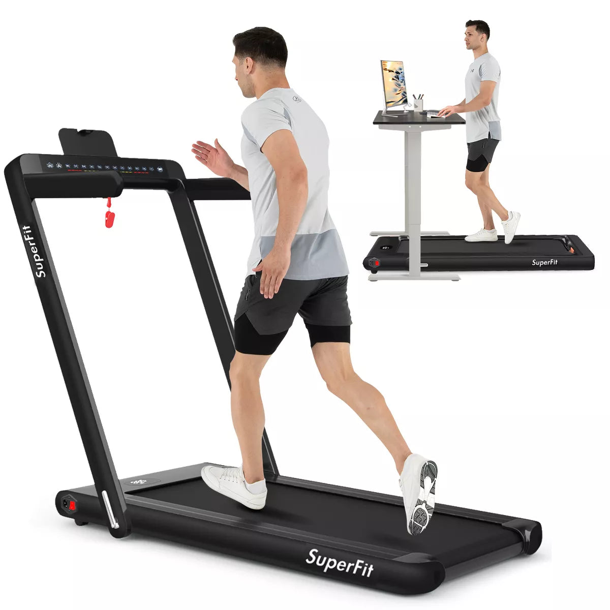 SuperFit 2-in-1 Folding Treadmill with Adjustable Speed and Bluetooth Speaker
